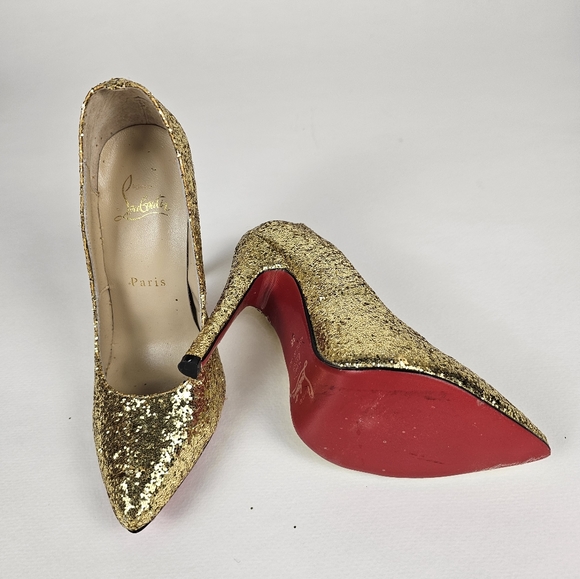 Christian Louboutin gold sparkle stiletto, size European 36, Canada/US 5.5 - Picture 3 of 4